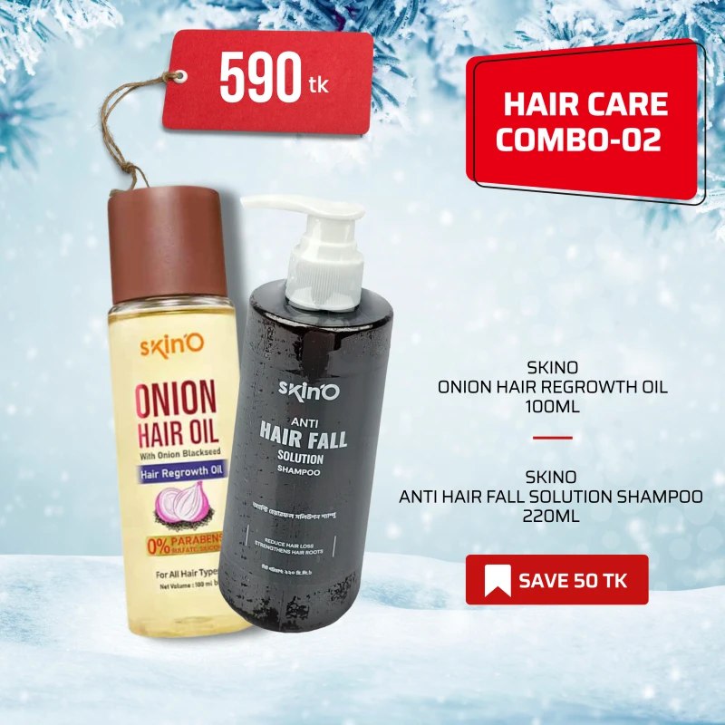 HAIR CARE COMBO-01 (SkinO Anti Hair Fall Solution Shampoo 220ml + Skino Onion Hair Oil With Onion Blackseed Hair Regrowth Oil 100ml )